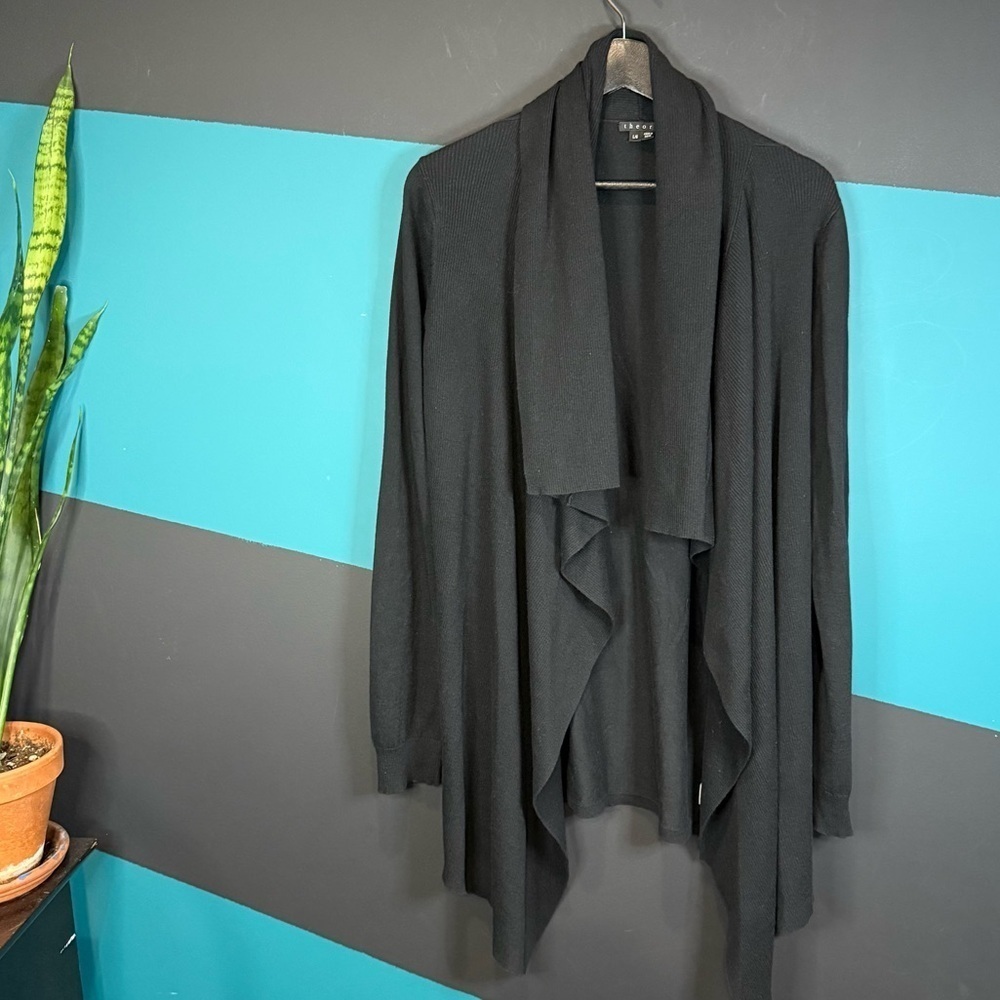 Theory Classic Black Knit Cardigan Cotton & Cashmere blend